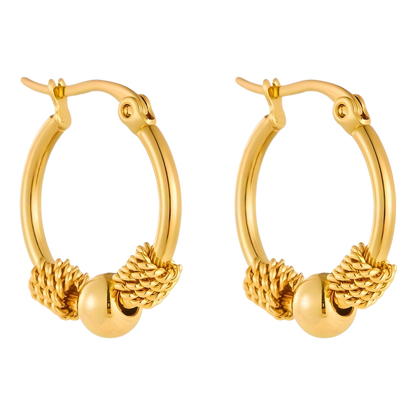 316L Stainless Steel Golden Hollow Woven Circular Hoop Earrings for Women 643