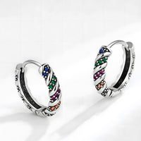 Sterling Silver Hoop Earrings with Multi-Color Cubic Zirconia Huggie Hoops 344