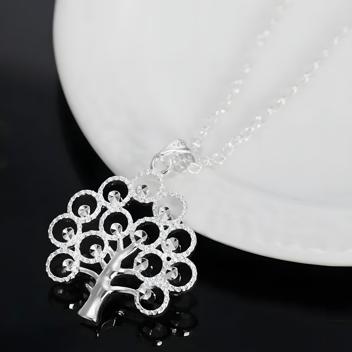 925 Sterling Silver 18 inches Elegant Acacia beans pendant Necklace Women 449