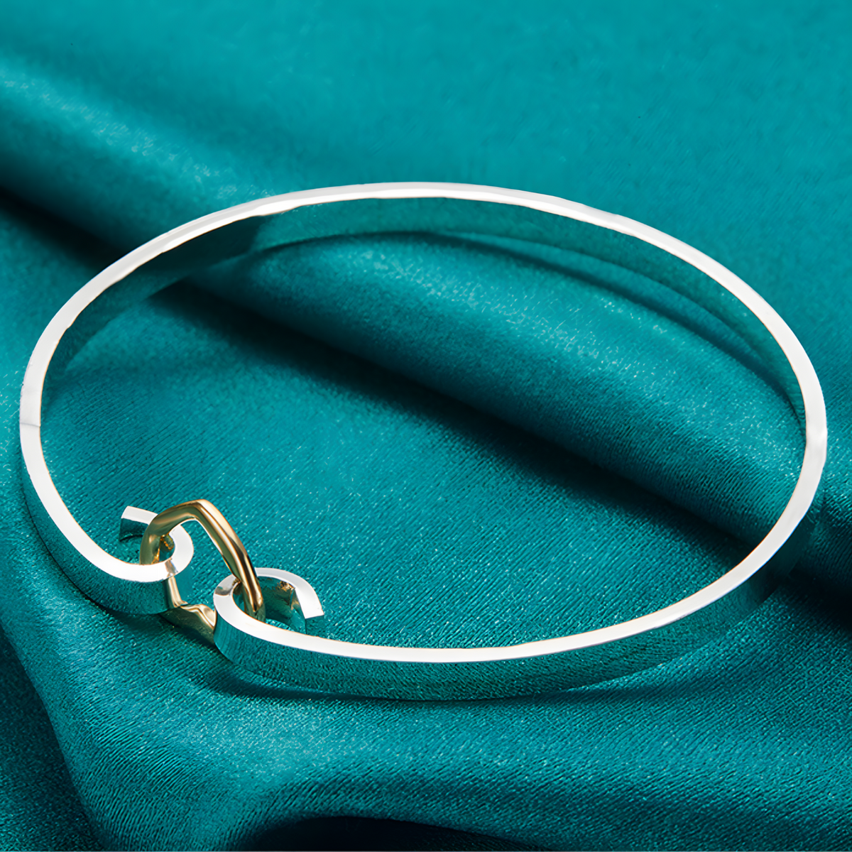 Sterling Silver Bangle, Adjustable Open Cuff Heart Charm, Silver Tone 408