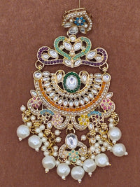 Elegant Bollywood Inspired Gold Kundan Earrings and Tika Set Indian Jewelry 247