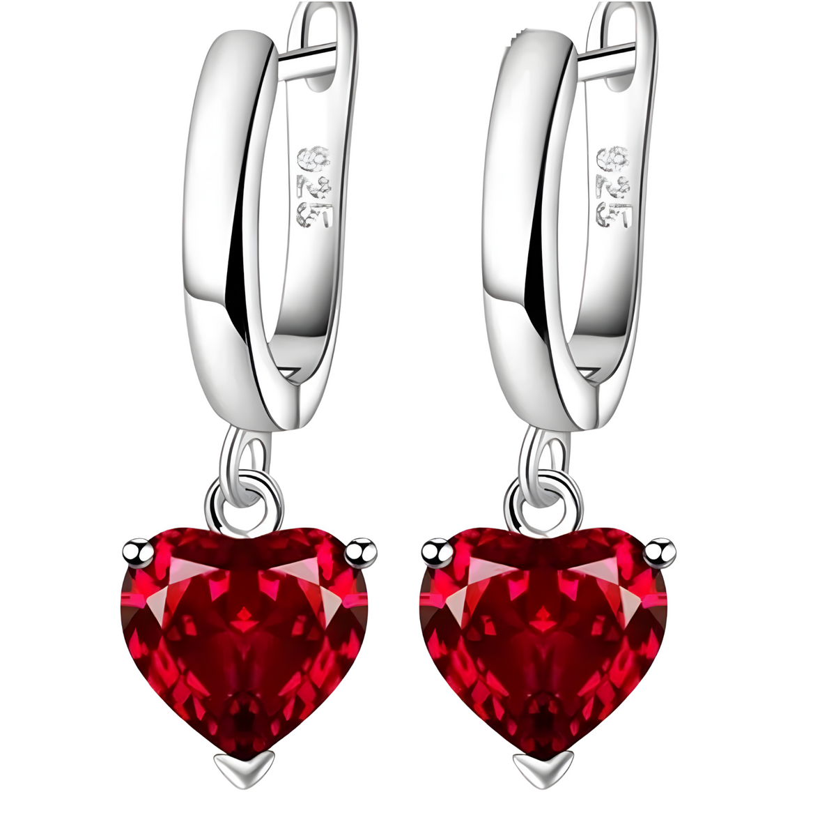 Sterling 925 Silver Heart Crystal Necklace Earrings Ring Set Her Gift Red B33