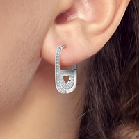 925 Sterling Silver Heart Cutout Hoop Earrings Women – Real Silver U-Shape 809