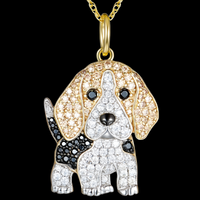 Gold Plated Beagle Pendant Necklace with Cubic Zirconia Crystals, Animal  B230