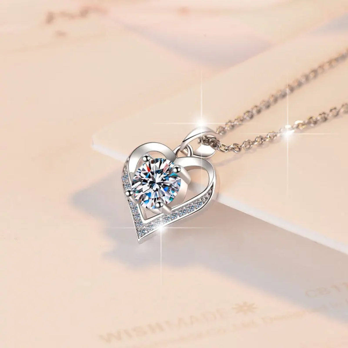 Silver-Tone Heart Pendant Necklace with Clear Crystal Centre – Copper Alloy 1145