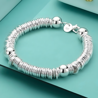 925 Sterling Silver Bell Bead Bracelet, Coiled Disc Strand Bracelet Lobster 1798