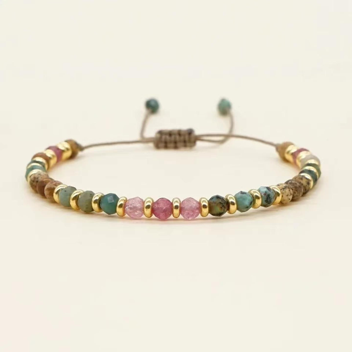 Multi-Colored Semi-Precious Stone Bracelet Women; Adjustable Macrame Rope 656