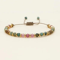 Multi-Colored Semi-Precious Stone Bracelet Women; Adjustable Macrame Rope 656