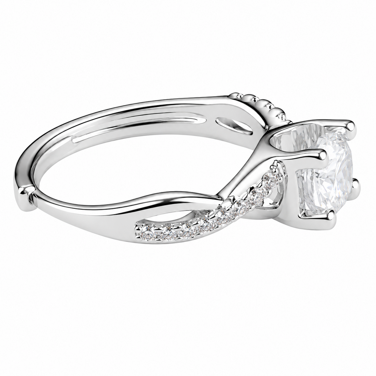 Women's Adjustable Round Brilliant Zircon Engagement Ring Silver Tone Split 1656