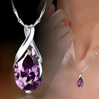 Luxury Pear Copper Alloy Cubic Zirconia Pendant Necklace for Women 582