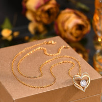 Gold Plated Heart Necklace Women Double Heart Pendant with AAA Cubic Zircon B4