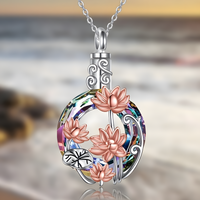Memorial Necklace – Stainless Steel Heart Urn Pendant with Purple Crystal B261