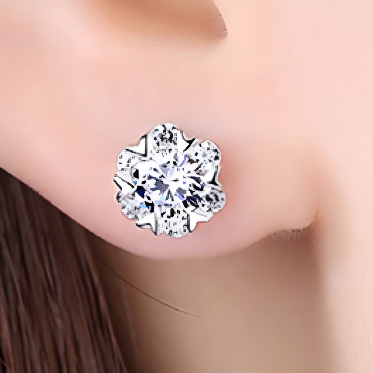 925 Silver-Plated Round Crystal Stud Earrings for Women Sparkling CZ Cluster 992