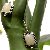 Elegant Square Moonstone Drop Earrings For Women-Rhodium-Plated Alloy Hoop 1456