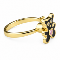 Teddy Bear Adjustable Open Ring Gold Tone Statement Ring with Black Enamel 1599