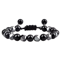 Black 8mm Bright Black Beaded Bracelet Adjustable Macrame Bracelet Unisex 1350