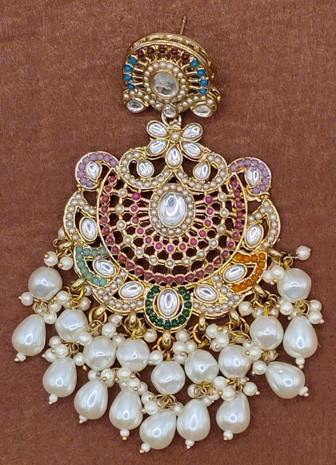Elegant Bollywood Inspired Gold Kundan Earrings - Traditional Indian Jewelry 216