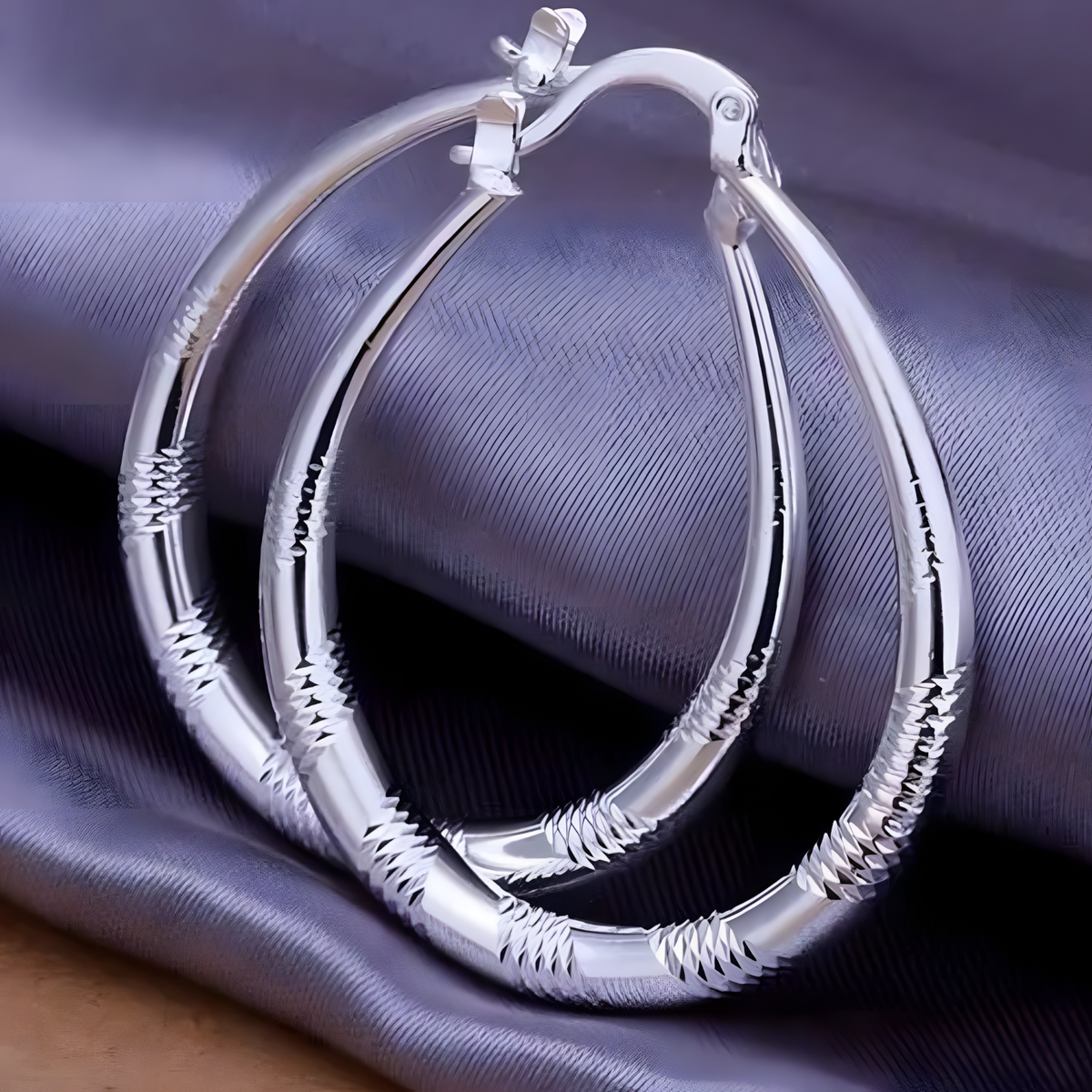 Textured Hoop Earrings for Women – Copper Alloy with 925 Silver Plating 1204