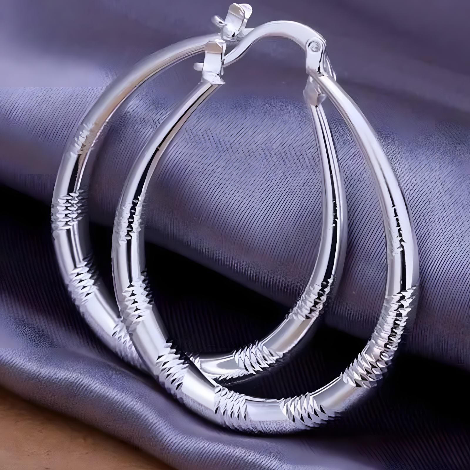 Textured Hoop Earrings for Women – Copper Alloy with 925 Silver Plating 1204