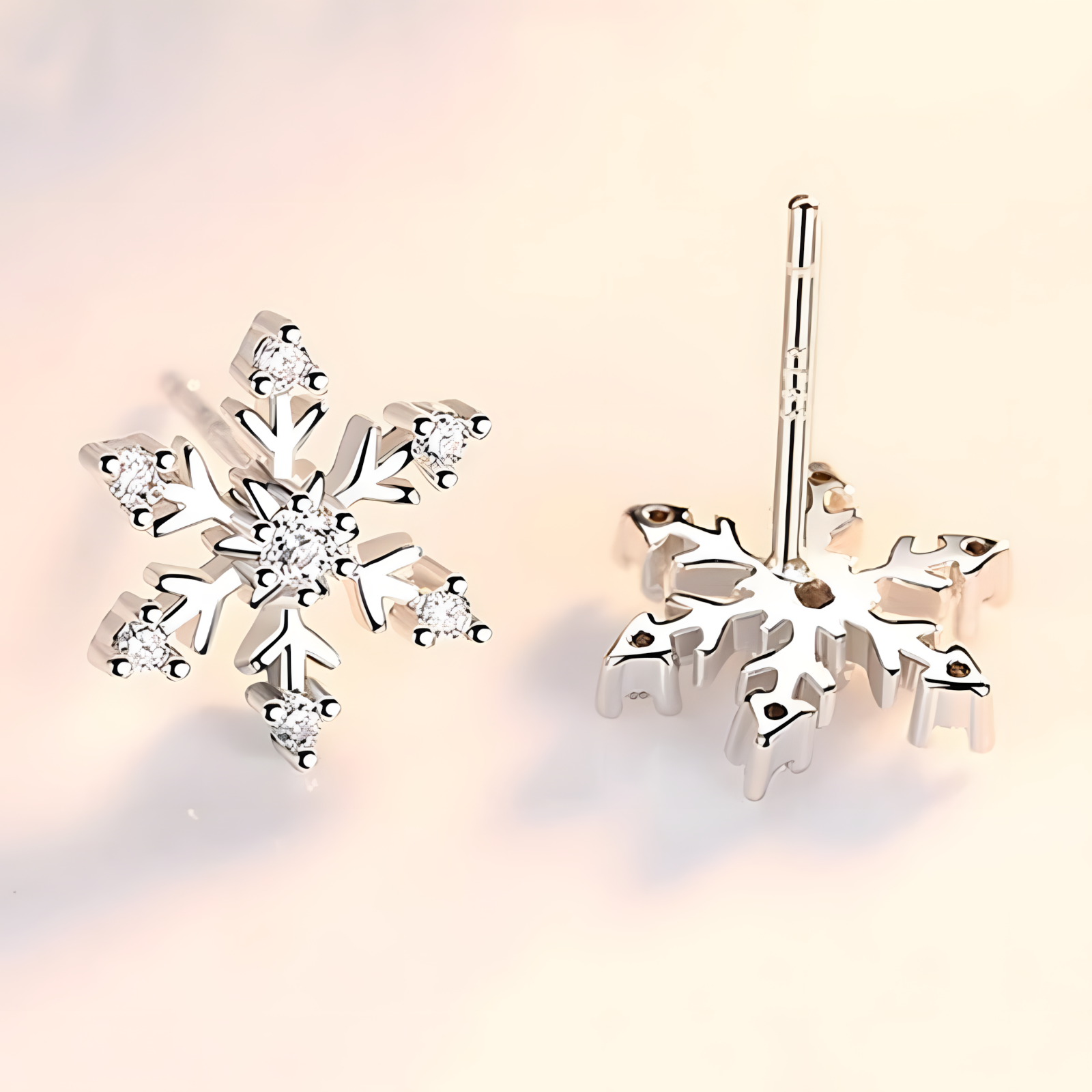 Women's Snow Flake Stud Earrings 925 Sterling Silver Plated Cubic Zirconia 465