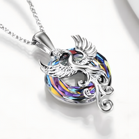 Stainless Steel Phoenix Pendant Necklace Women, Multicolor Crystal Circle 1256