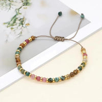 Multi-Colored Semi-Precious Stone Bracelet Women; Adjustable Macrame Rope 656