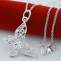 Silver Plated Butterfly Pendant Necklace for Women – Copper Alloy Filigree 1135