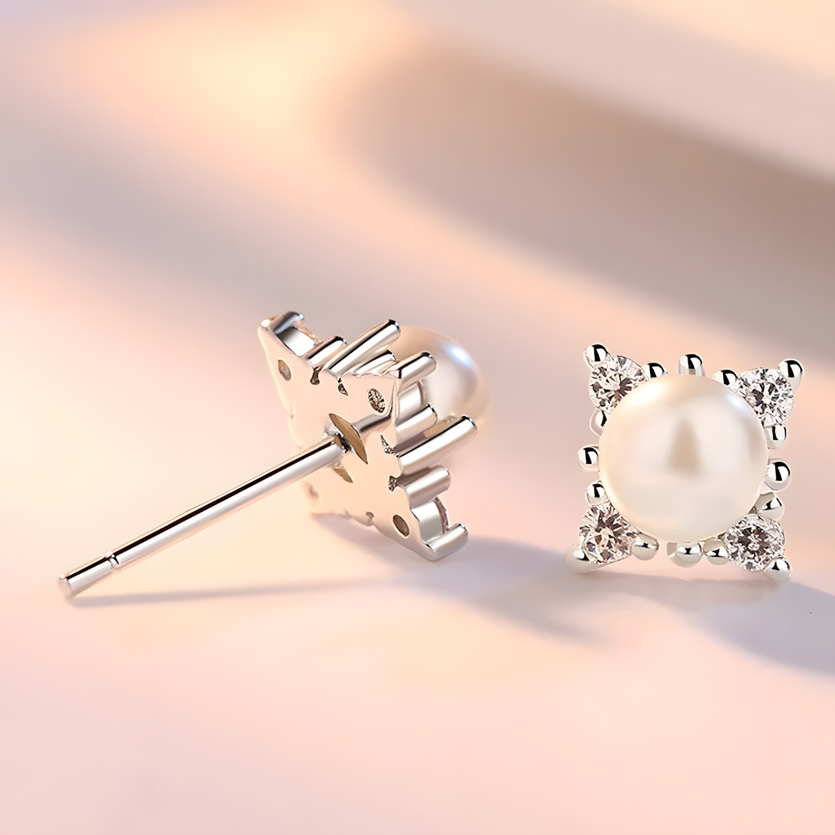 Dainty 925 Sterling Silver Pearl Stud Earrings Elegant & Minimalist Jewelry 302