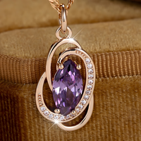 585 Rose Gold Plated Oval Purple Cubic Zirconia Pendant Necklace for Women 1288
