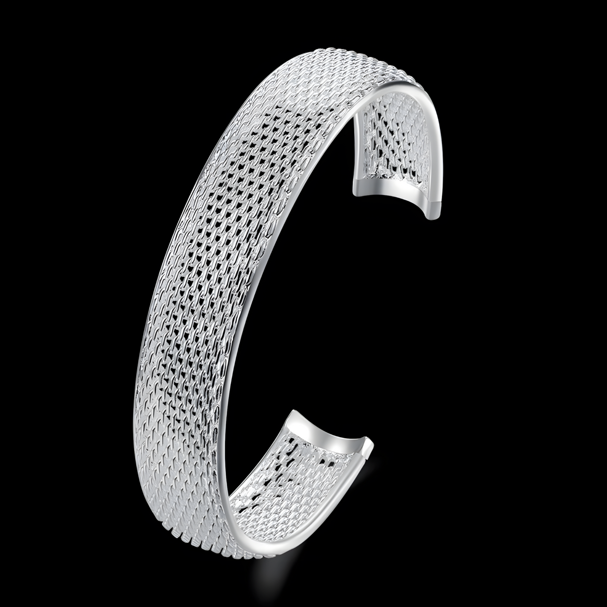 Wide Net Mesh Cuff Bracelet, Adjustable Open Bangle, Vintage Style Round 1793