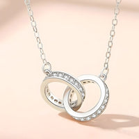 925 Sterling Silver Interlocking Rings Necklace Elegant Zircon Pendant Women 254