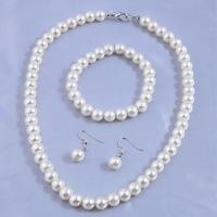 3 Piece Pearl Bead Jewelry Set - White Pearl Necklace, Bracelet & Earrings 714