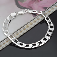 925 Silver-Plated Cuban Curb Chain Bracelet Copper Alloy Base MirrorPolished 874
