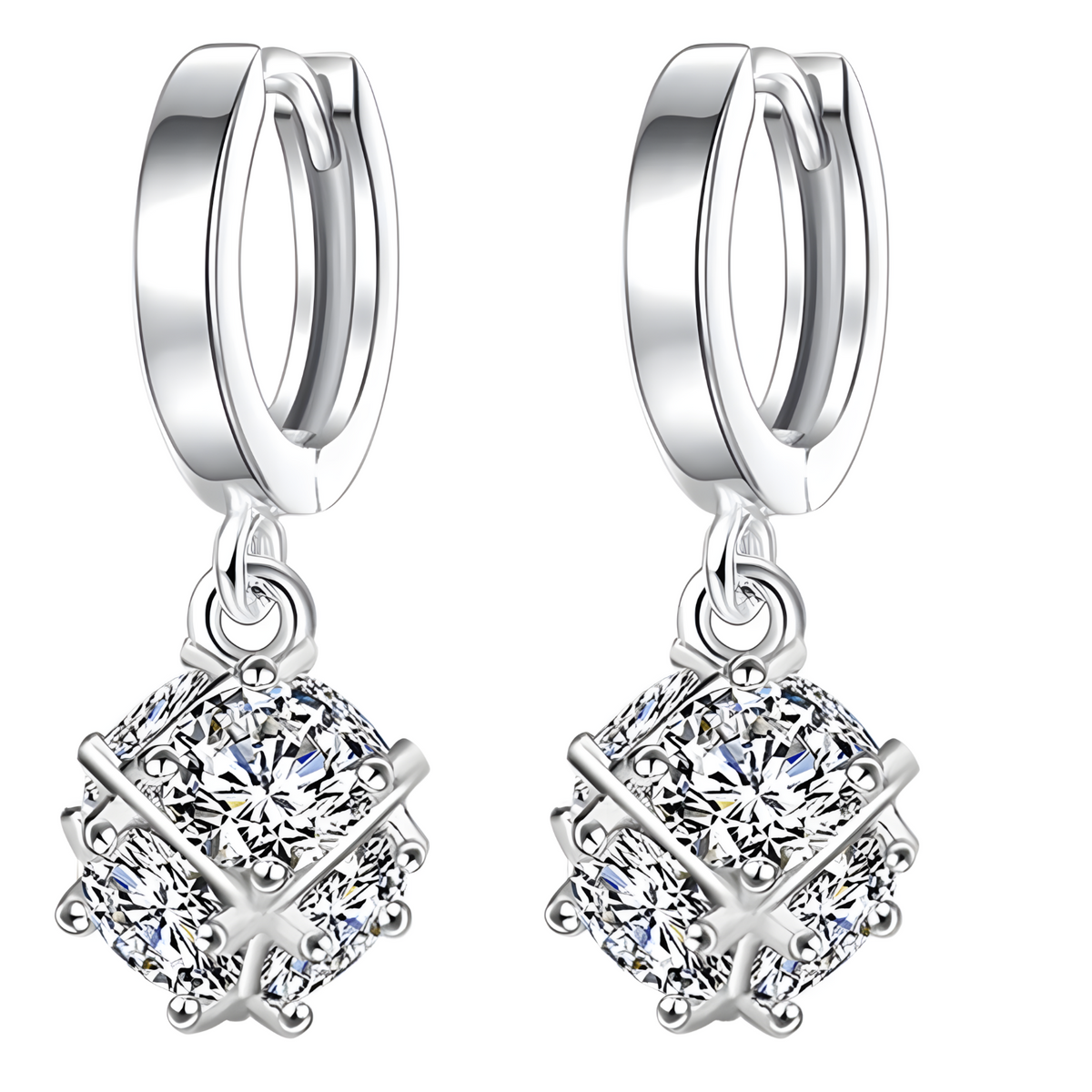 Women's Dangle Hoop Earrings,925 Sterling Silver Plated with Round-Cut Cubic 467