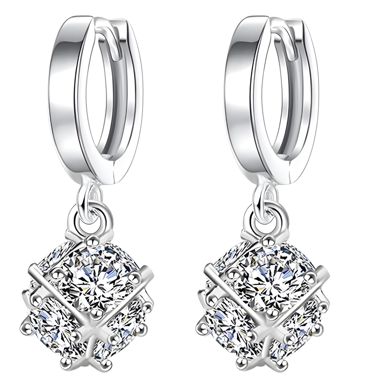 Women's Dangle Hoop Earrings,925 Sterling Silver Plated with Round-Cut Cubic 467
