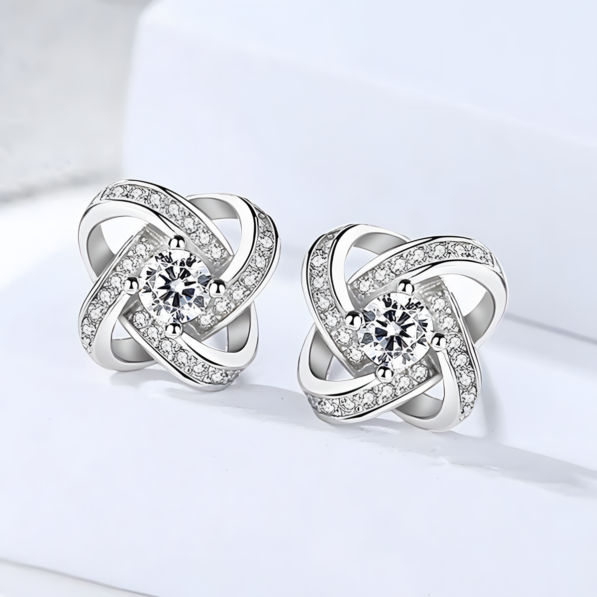 Sterling Silver Knot Stud Earrings AAA Cubic Zirconia  Elegant Infinity Knot 334
