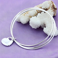 925 Sterling Silver Three Circle Bangle Bracelet with Heart Charm for Women 406