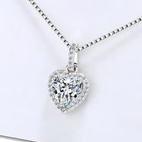 925 Sterling Silver Heart Pendant Necklace AAA Cubic Zirconia Charm Jewelry  275