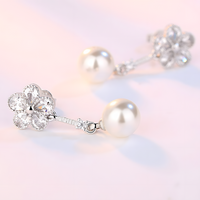925 Silver-Plated Alloy Pearl Drop Earrings for Women – Flower CZ Crystal 996