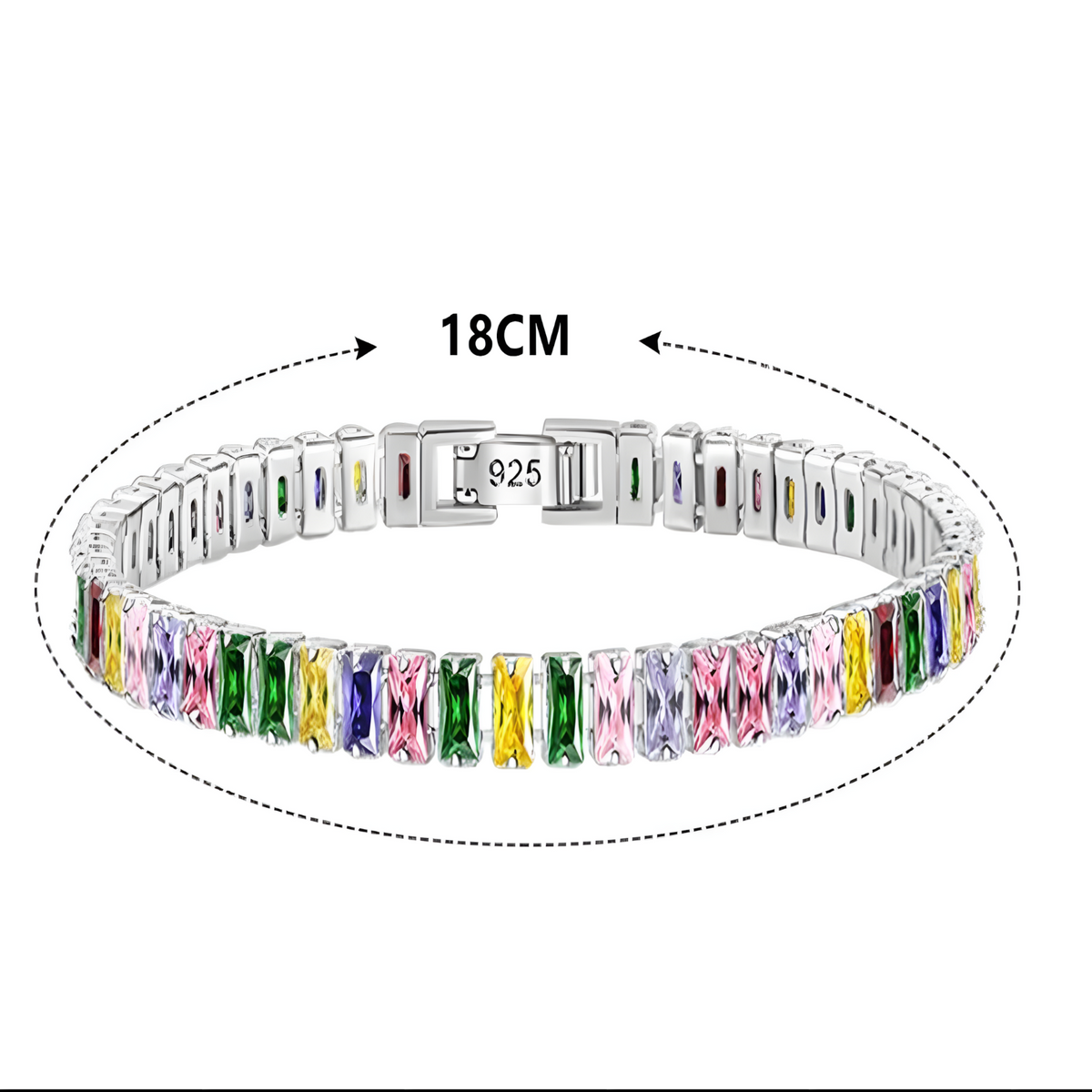 Premium Multicolour Rectangular Crystal Tennis Bracelet for Women, 18cm 1846