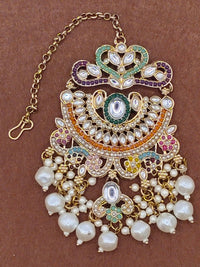Elegant Bollywood Inspired Gold Kundan Earrings and Tika Set Indian Jewelry 247