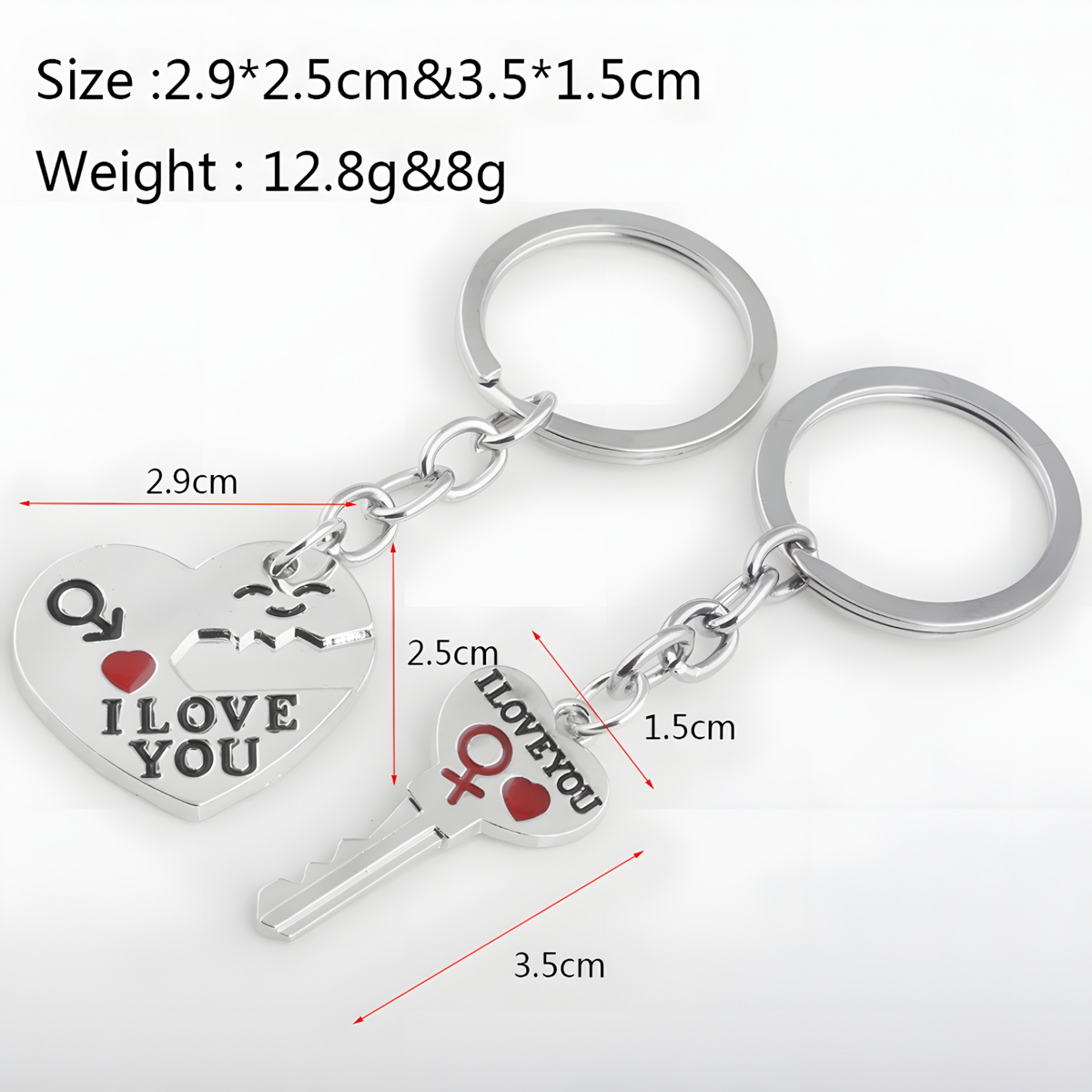 Silver Tone "I Love You" Heart & Key Couple Keychains Set Love Gift Pair Set B29
