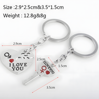 Silver Tone "I Love You" Heart & Key Couple Keychains Set Love Gift Pair Set B29