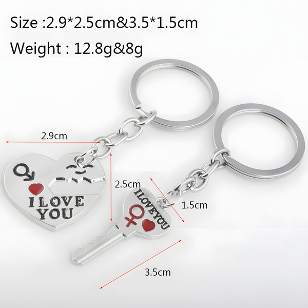 Silver Tone "I Love You" Heart & Key Couple Keychains Set Love Gift Pair Set B29