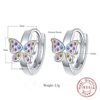 925 Sterling Silver Butterfly Hoop Earrings MultiColor Zircon Huggie 353
