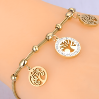 Stainless Steel Gold Plated Tree of Life Charm Bracelet Women-Rhinestone 1136