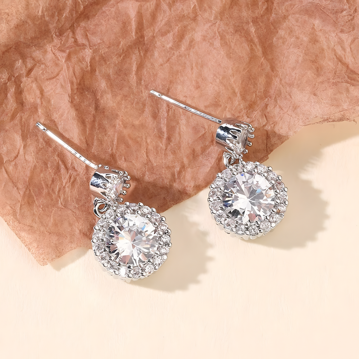 925 Sterling Silver Round Cut Cubic Zirconia Drop Earrings Halo Dangle 319