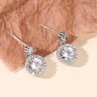 925 Sterling Silver Round Cut Cubic Zirconia Drop Earrings Halo Dangle 319
