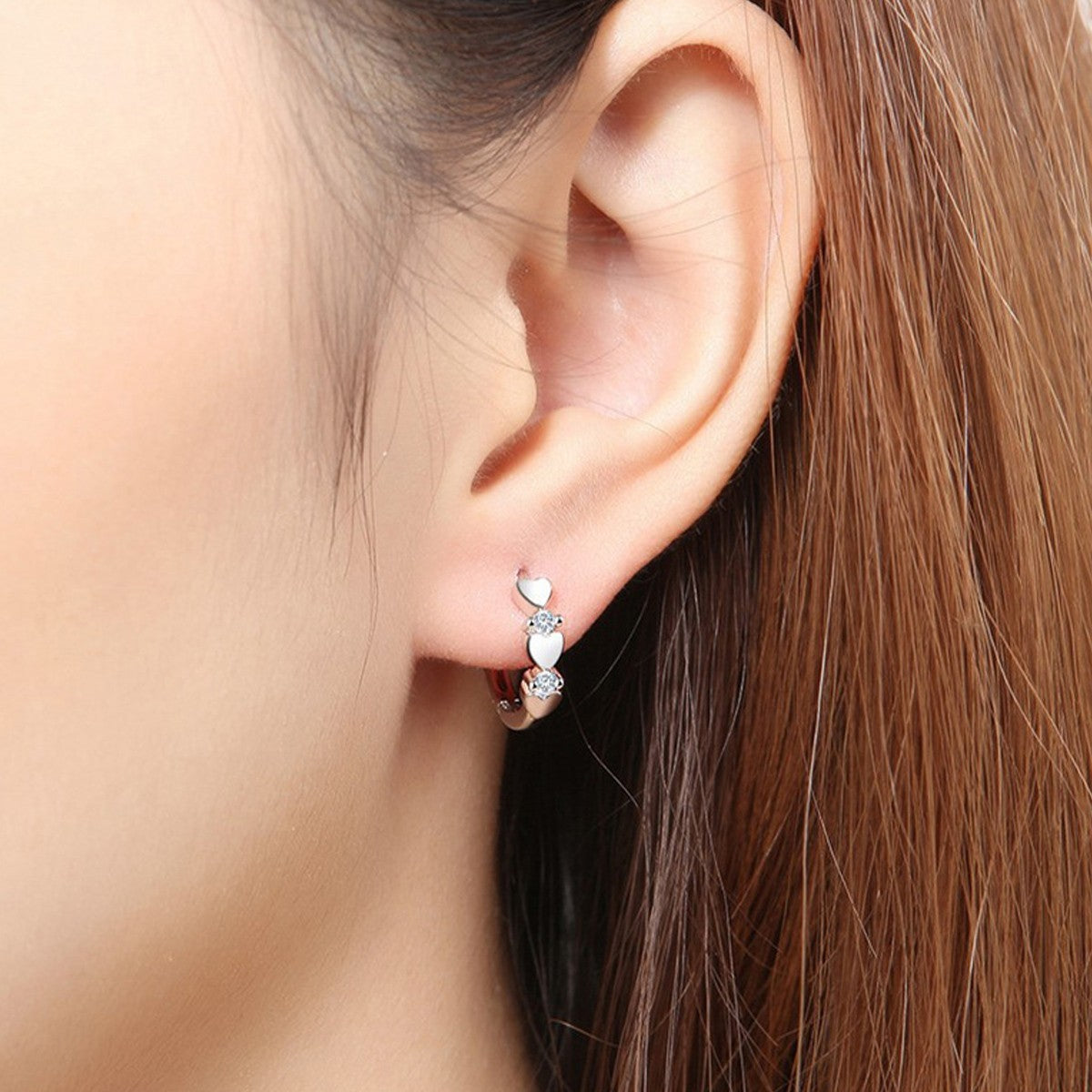 Silver-Plated Heart Hoop Earrings for Women – Dainty CZ Heart Dangle Hoops 995