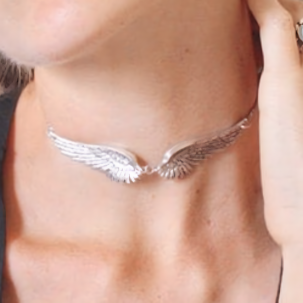 Statement Silver Tone Angel Wings Choker Necklace - Detailed Feather Design B44